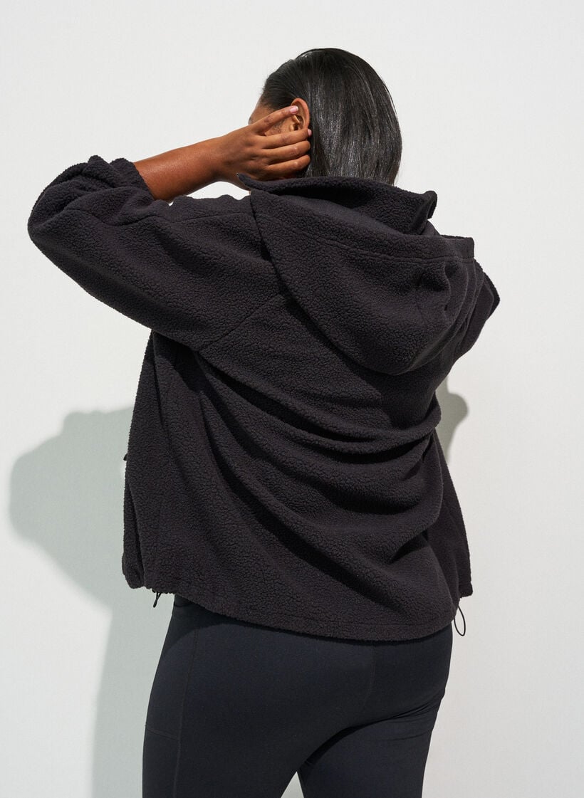 Veste teddy &agrave; capuche zipp&eacute;e, Noir, Model image number 1