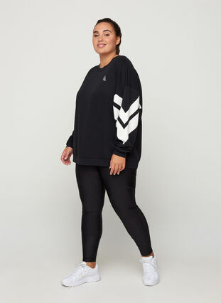Sweatshirt met print details op de mouwen, Black, Model image number 2