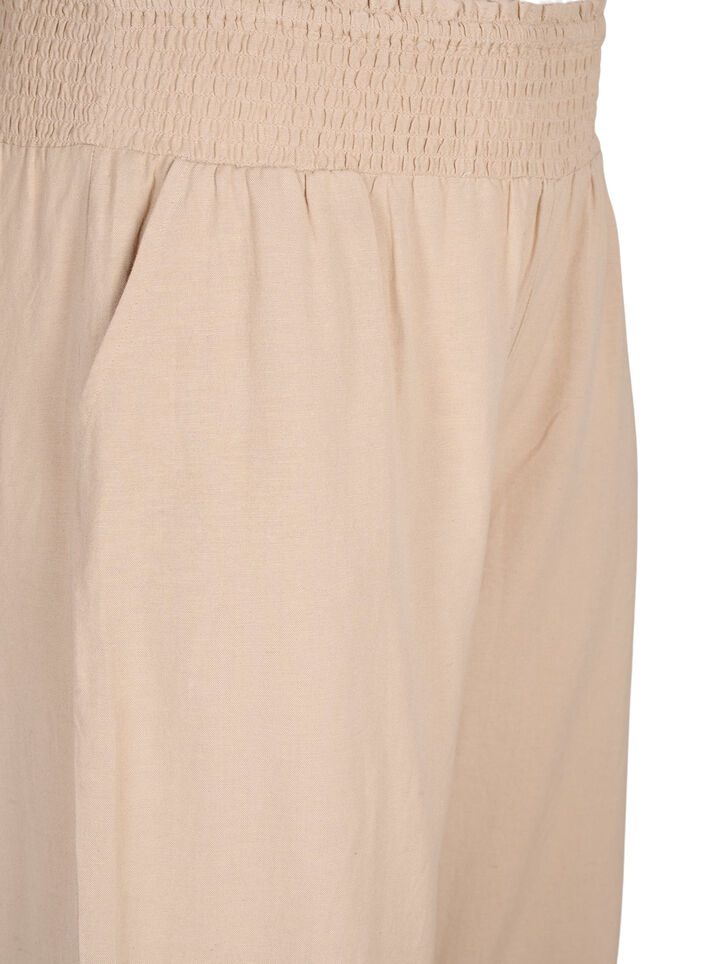 Pantalon &agrave; smocks en lin, Beige, Packshot image number 2
