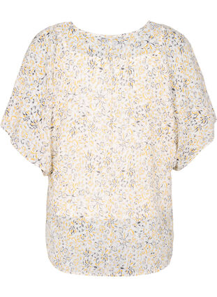 Bedrukte blouse met strikkoord en korte mouwen, Icicle Flower AOP, Packshot image number 1