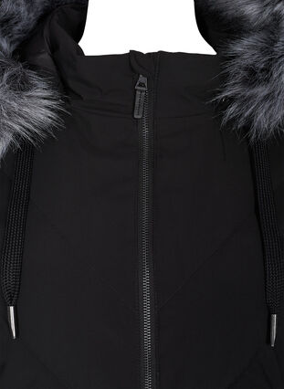 Veste d'hiver avec capuche amovible et grand col en fausse fourrure, Black, Packshot image number 2