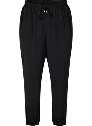 Pantalon cargo de couleur unie avec de grandes poches, Black, Packshot image number 0