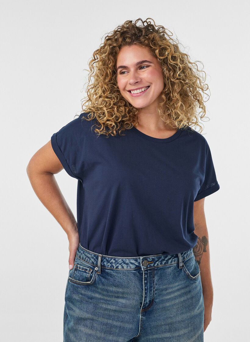 T-shirt &agrave; manches courtes en coton m&eacute;lang&eacute;, Bleu, Model image number 0