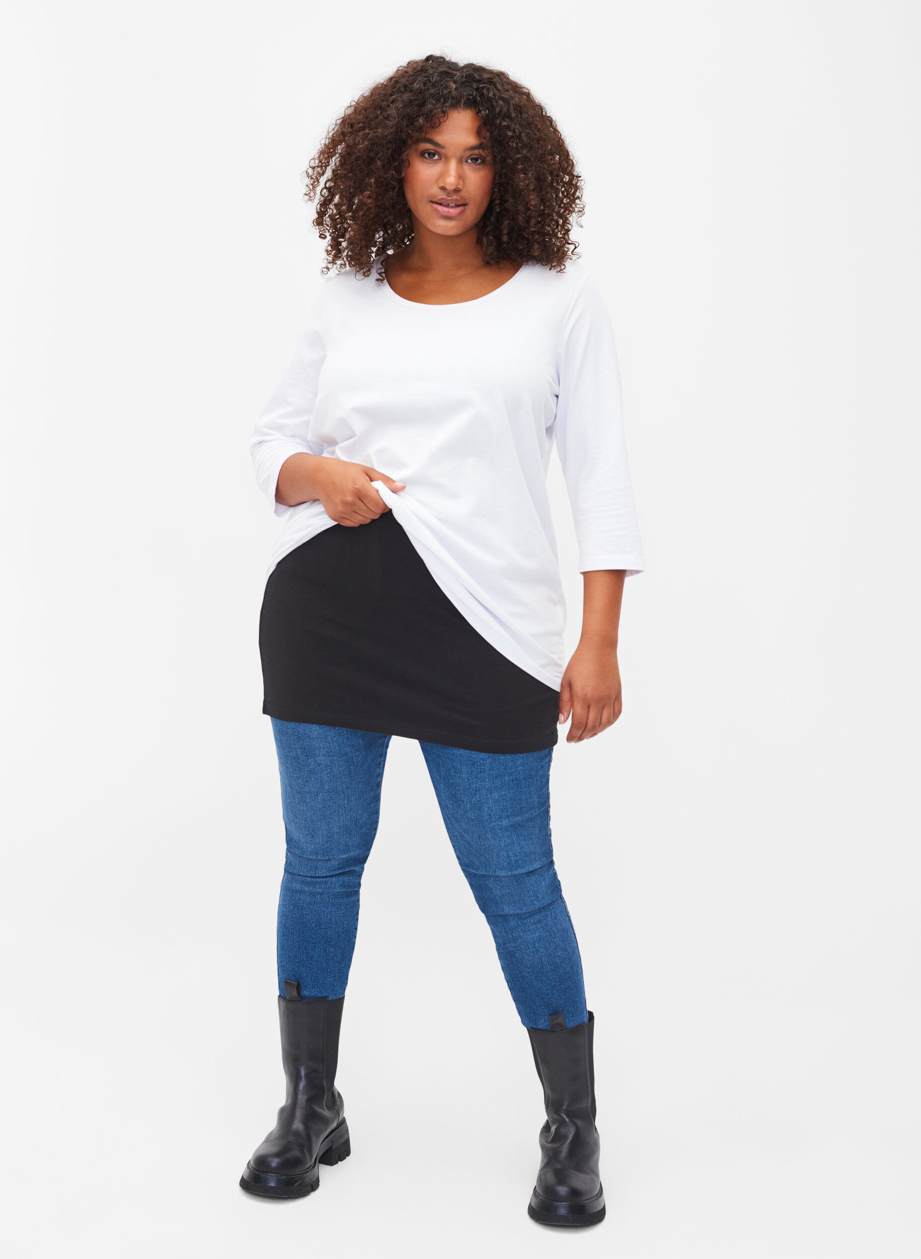 Zizzi2-pack tops verlenger, Black/Black Stripe, Model image number 3