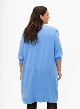 Robe en tricot avec manches 3/4 bouffantes, Blue B. /White Mel., Model image number 1