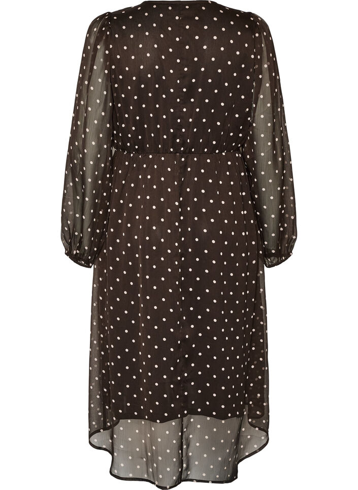 Robe en mousseline &agrave; pois et manches longues, Marron, Packshot image number 1