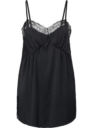Pyjama jurk met kant en split, Black, Packshot image number 0