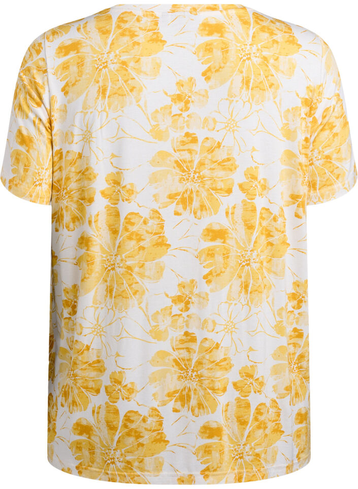 T-shirt met bloemenprint, Geel, Packshot image number 1