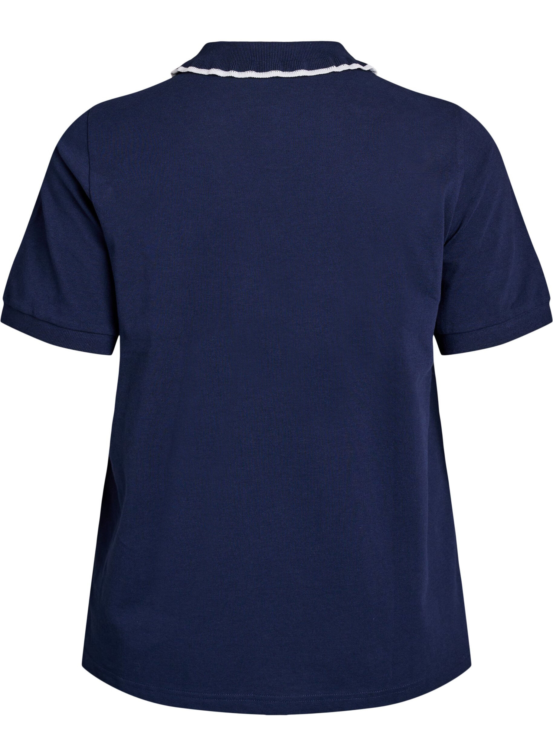 ZizziPolo shirt met strass knopen en ruches., Blauw, Packshot image number 1