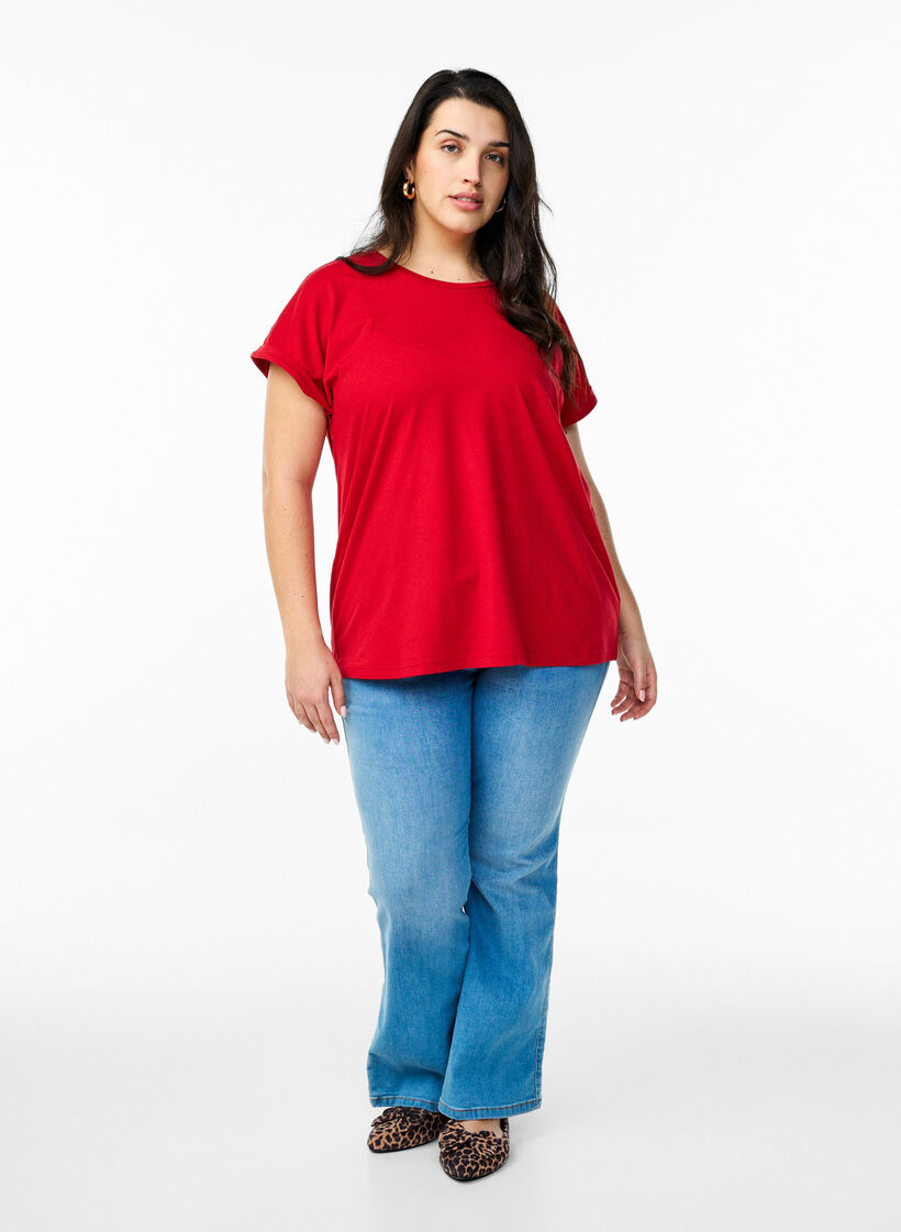 T-shirt &agrave; manches courtes en m&eacute;lange de coton, Rouge, Model image number 1