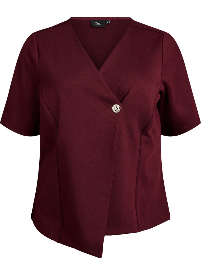 Blouse met asymmetrisch wikkeleffect en korte mouwen, Rood, Packshot image number 0