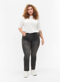 Slim fit Emily jeans met normale taille, Dark Grey Denim, Model