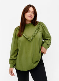 Viscose blouse met franjes., Loden Green, Model