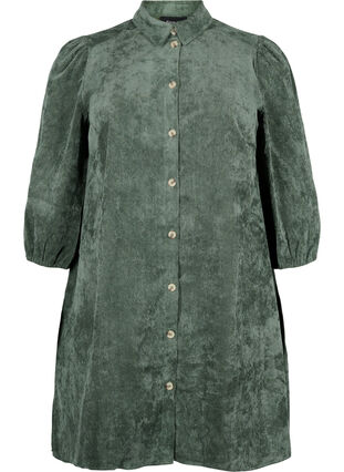 Robe en velours côtelé avec manches 3/4 et boutons., Deep Forest, Packshot image number 0