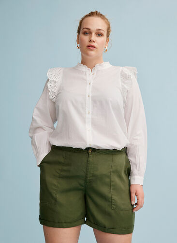 Katoenen blouse met borduursel anglaise, Bright White, Image image number 0