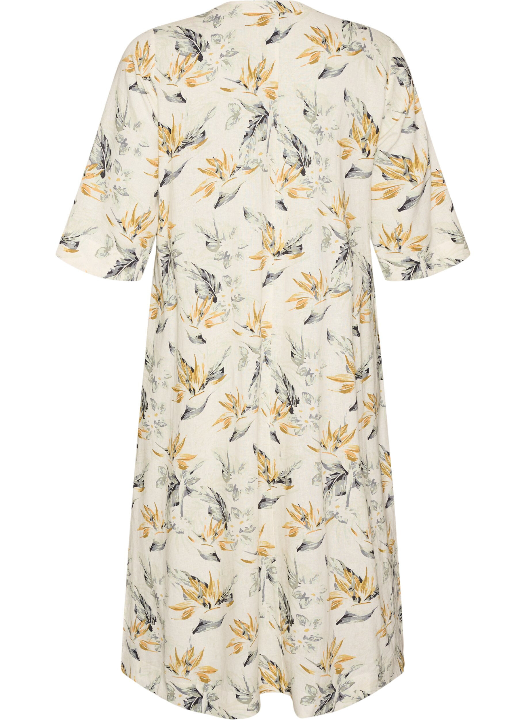 ZizziRobe midi en lin et viscose avec manches mi-longues, Blanc, Packshot image number 1