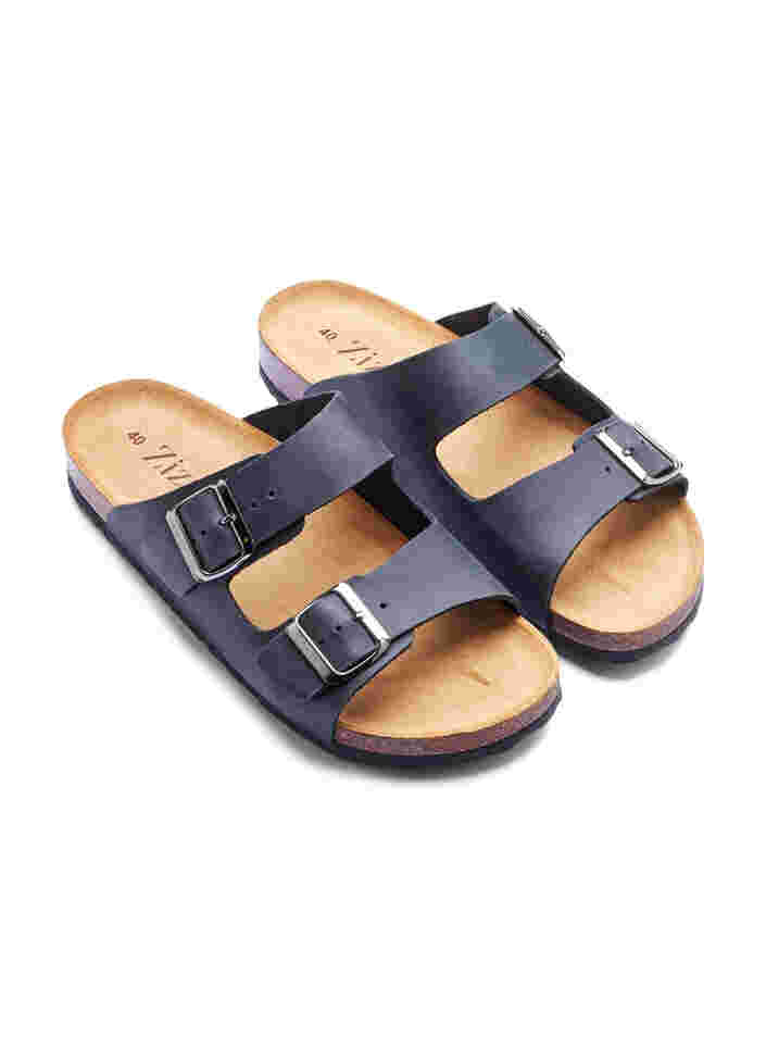 Leren sandalen met verstelbare gespen, Black, Packshot image number 3