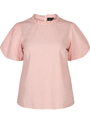 Geruite blouse met korte mouwen, As Sample, Packshot image number 0