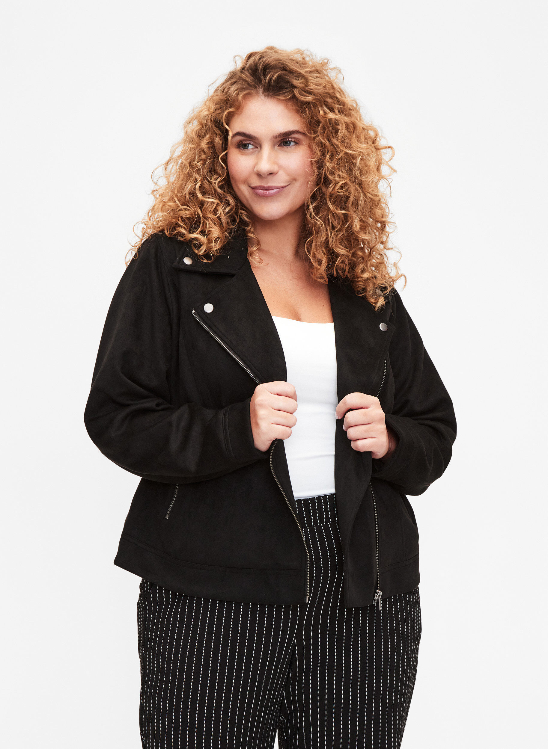 Zizzi Veste de motard en faux daim, Black, Model image number 0