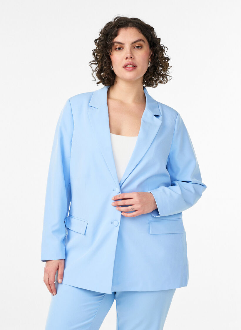 Blazer classique avec fermeture boutonn&eacute;e, Bleu Clair, Model image number 0