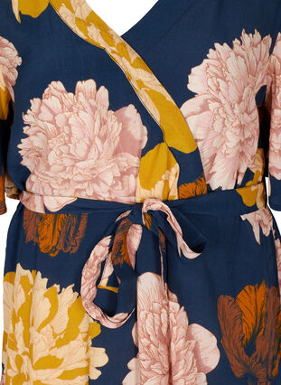 Viscose tuniek met bloemenprint en tailleband, Navy Blazer Flower, Packshot image number 2