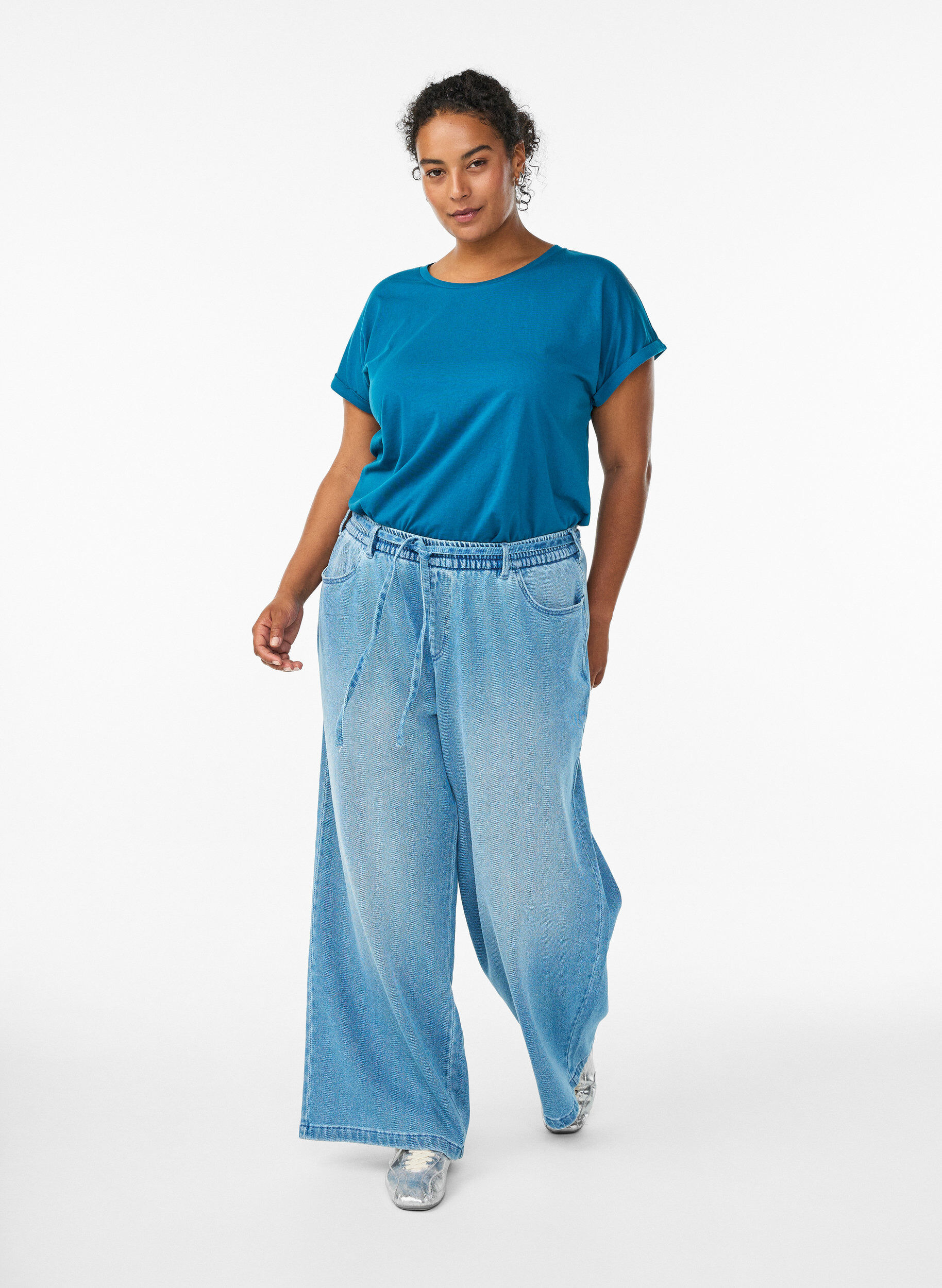 ZizziT-shirt met korte mouwen van katoenmix, Blauw, Model image number 1