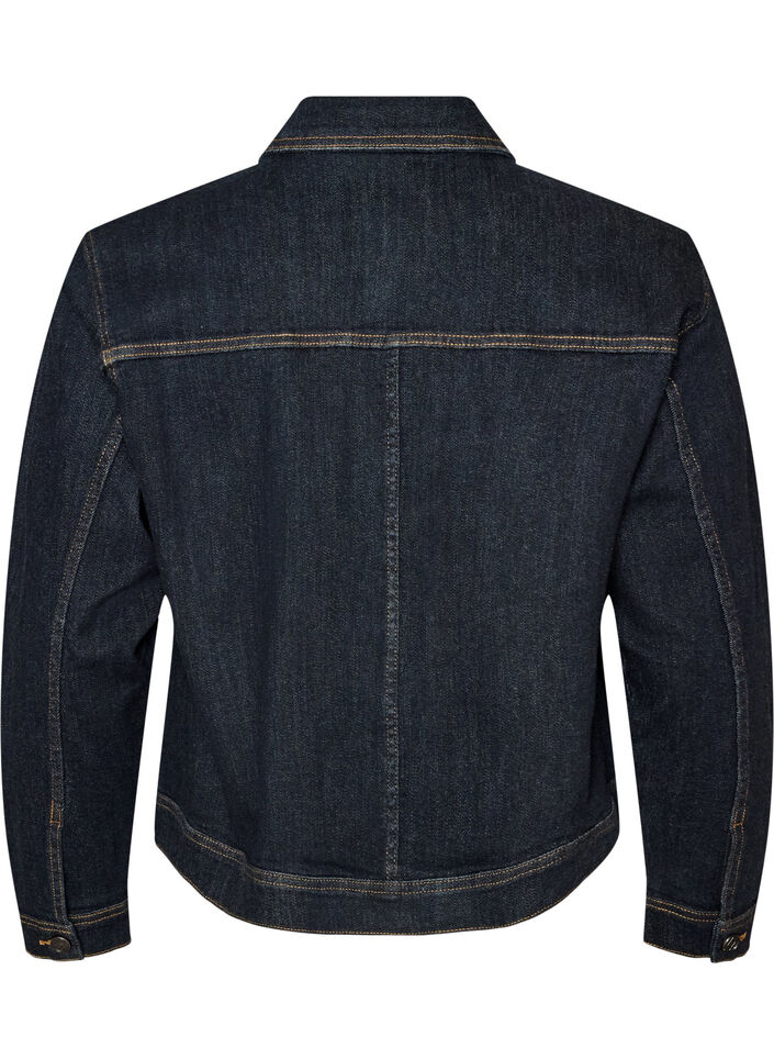 Klassiek denimjack met contrasterend stiksel, Blauw, Packshot