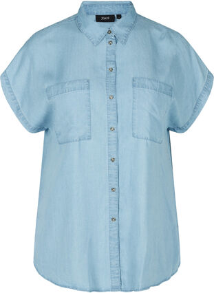 Chemise à manches courtes avec poches de poitrine, Light blue denim, Packshot image number 0