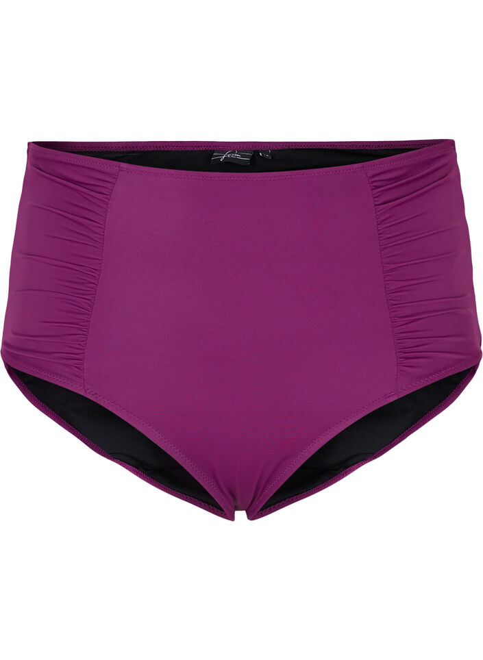 Bikinibroekje met hoge taille en draperingen, Dark Purple, Packshot image number 0