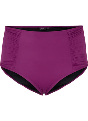 Bikinibroekje met hoge taille en draperingen, Dark Purple, Packshot image number 0