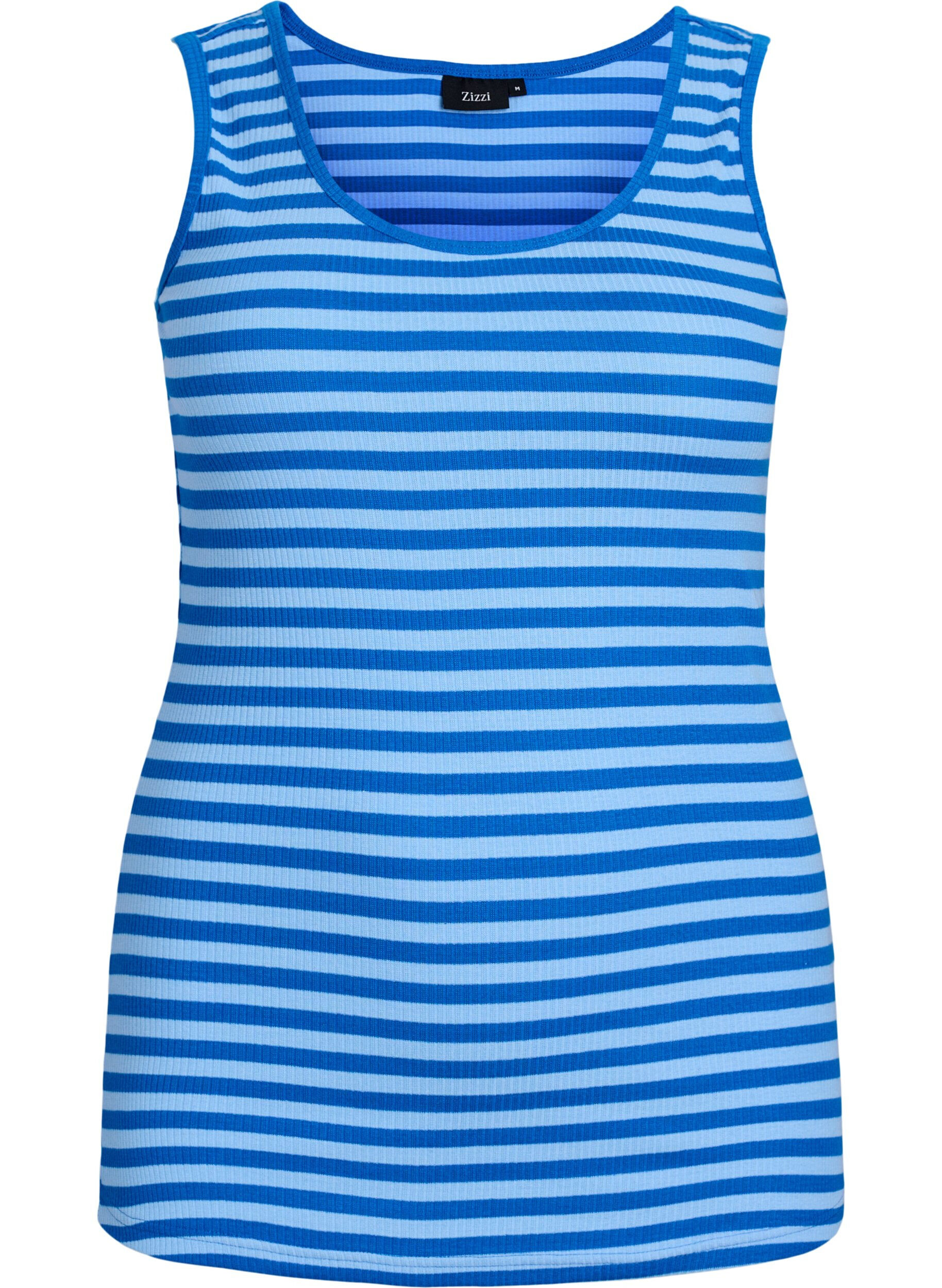 ZizziGestreepte tanktop met een ribstructuur, Blauw, Packshot image number 0