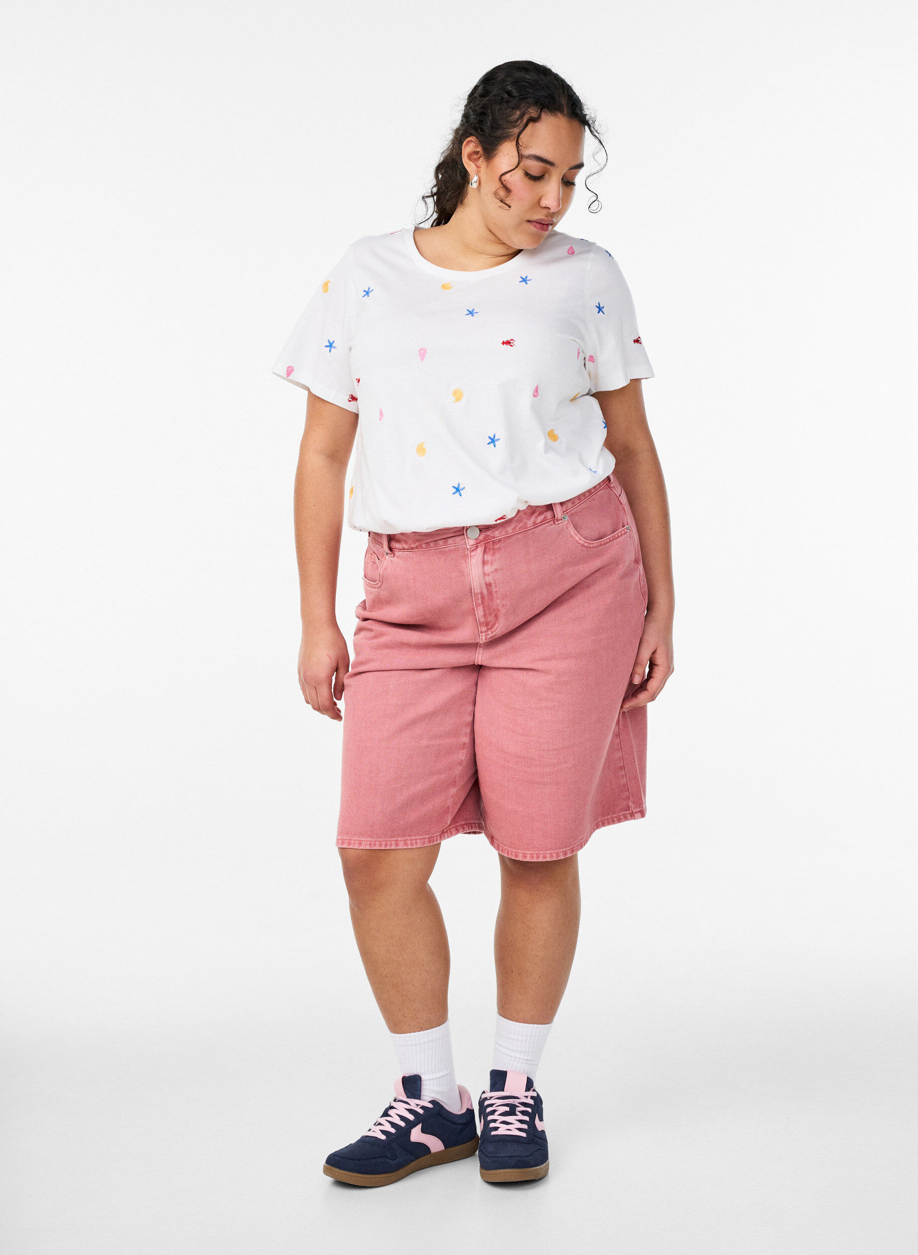 ZizziT-shirt in biologisch katoen met geborduurde motieven, Wit, Model image number 1