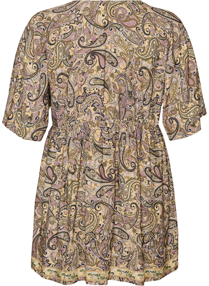 Viscose tuniek met paisleyprint en aantrekkoord, Geel, Packshot image number 1