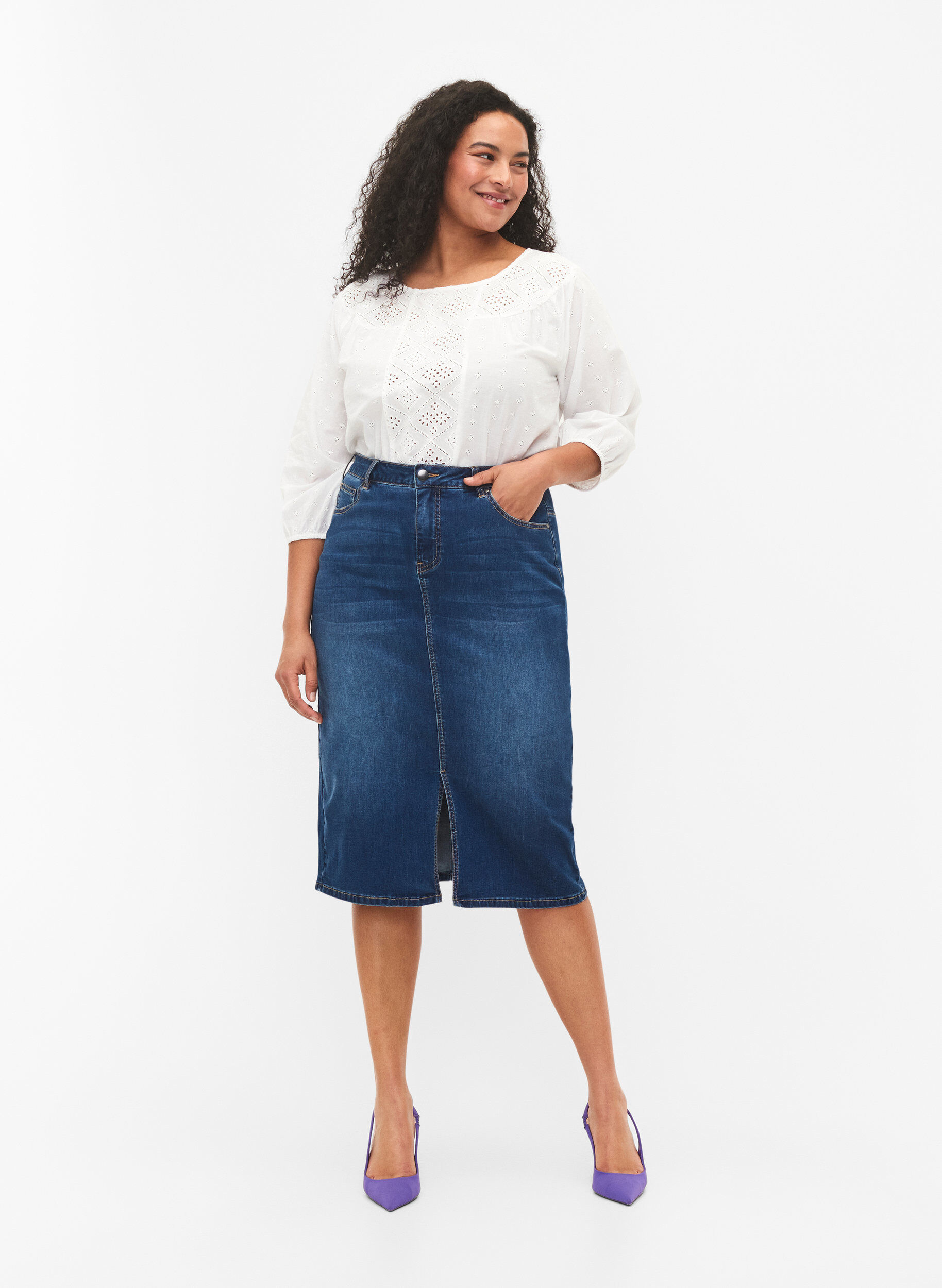 ZizziDenim midi-rok met split, Blauw, Model image number 0