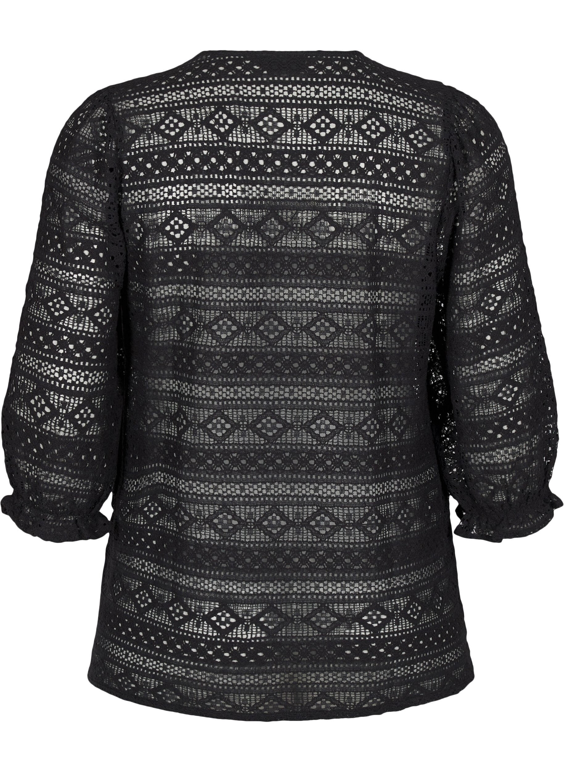 ZizziBlouse met gatenpatroon en 3/4 mouwen, Zwart, Packshot image number 1