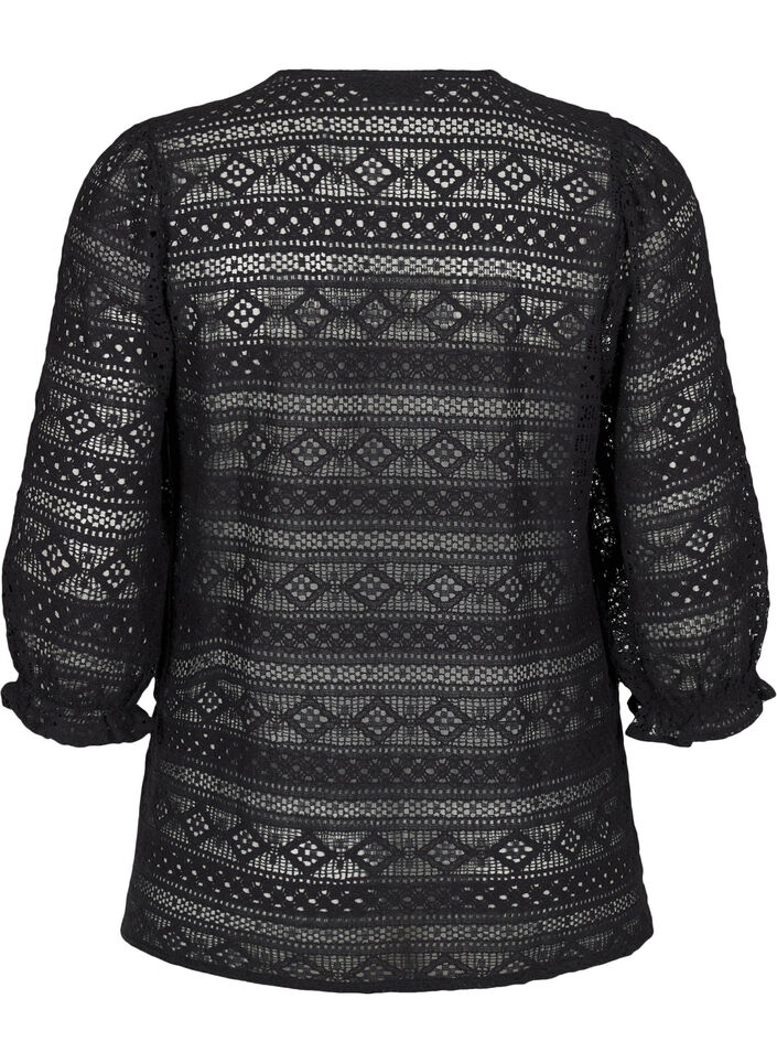 Chemisier avec motif à trous et manches 3/4, Noir, Packshot image number 1