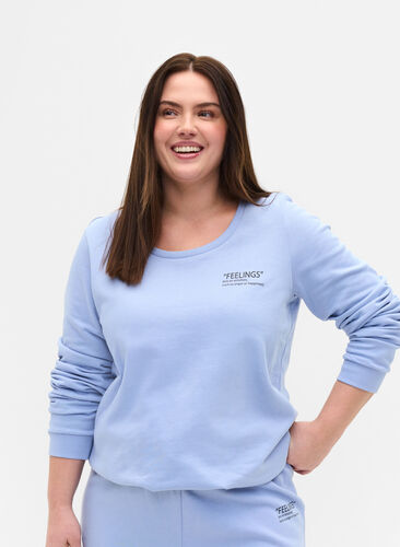 Sweat-shirt en coton avec impression de texte, Blue Heron, Model image number 0