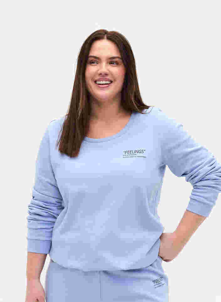 Sweat-shirt en coton avec impression de texte, Blue Heron, Model
