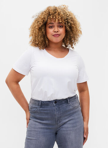 T-shirt en coton uni basique, Bright White, Model image number 0