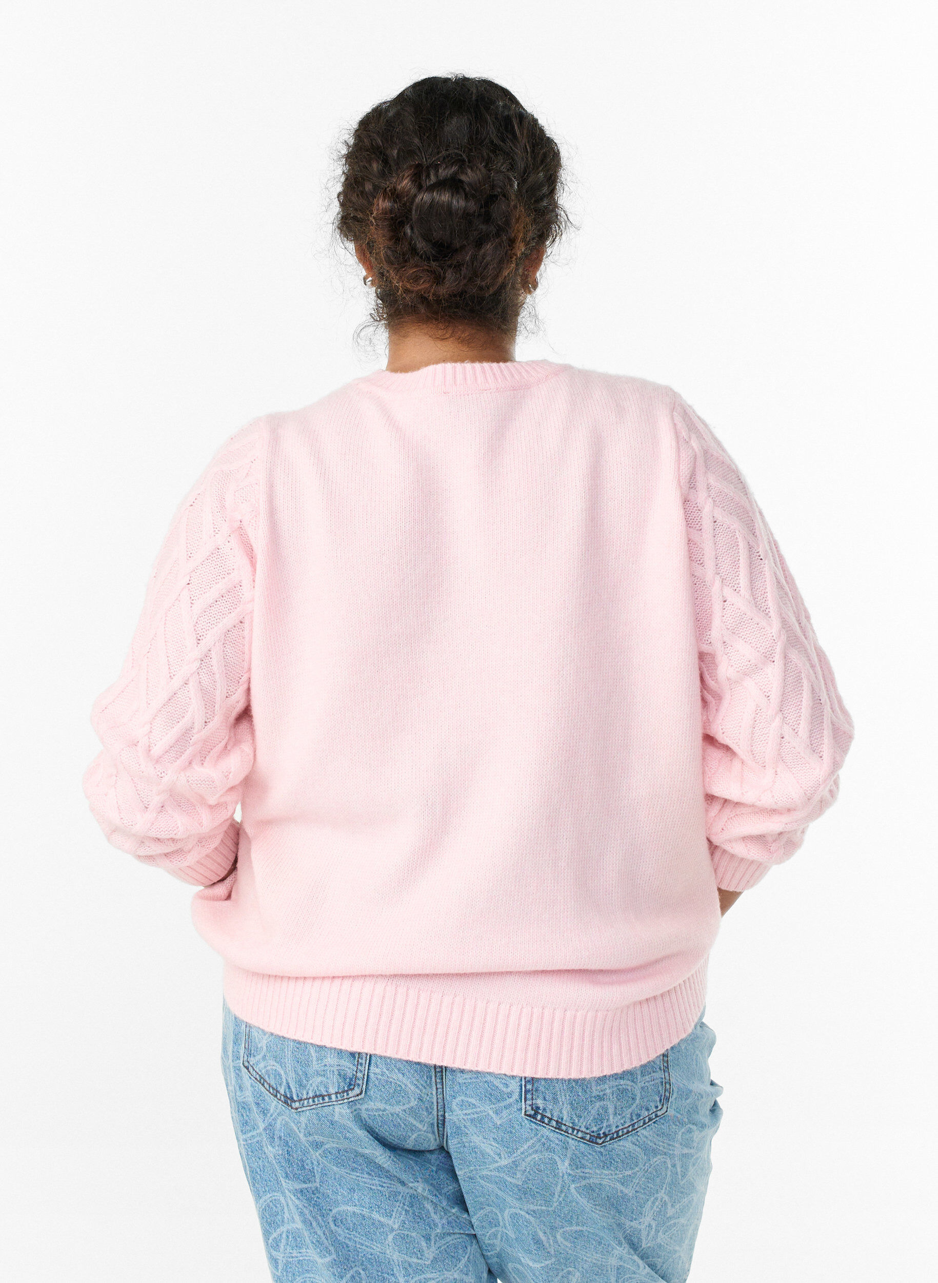 Zizzi Blouse en maille avec motif torsad&eacute; et col rond, Rose, Model image number 2