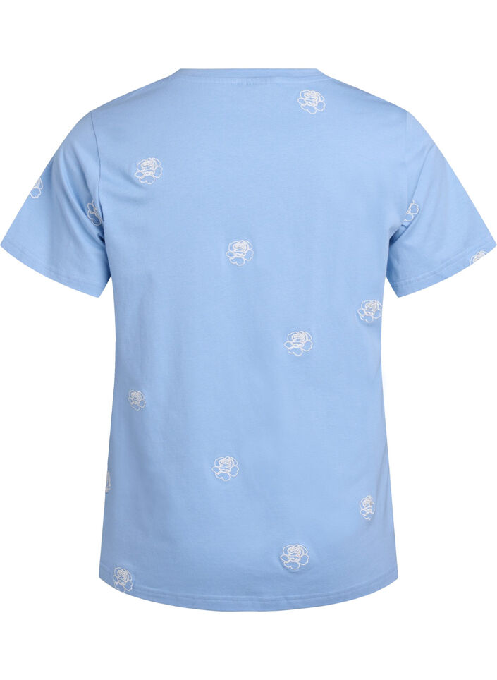 T-shirt in biologisch katoen met geborduurde motieven, Blauw, Packshot image number 1