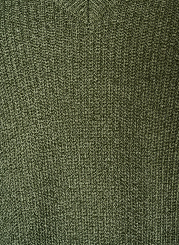 Blouse longue en maille c&ocirc;tel&eacute;e avec col en V, Vert, Packshot image number 2