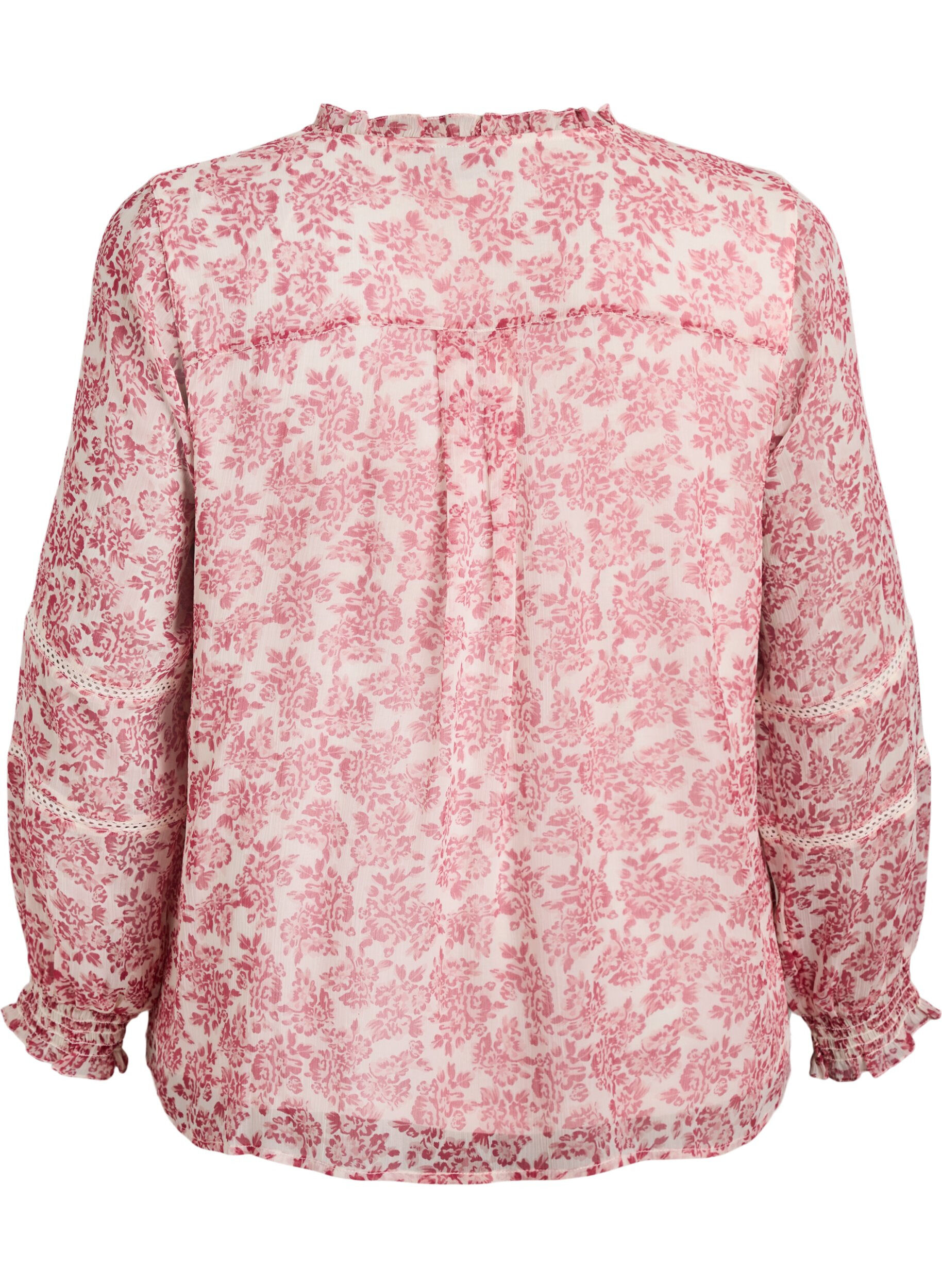 ZizziChiffonblouse met bloemenprint en gehaakte bies, Rood, Packshot image number 1