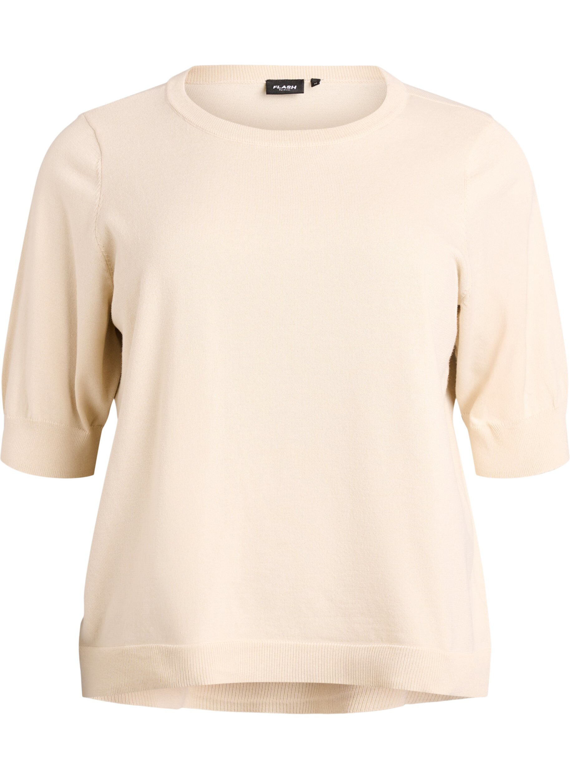 ZizziFijngebreide blouse met korte mouwen, Beige, Packshot image number 0