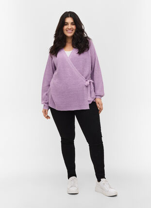 Cardigan en tricot en cache-cœur, Purple Rose Mel, Model image number 2