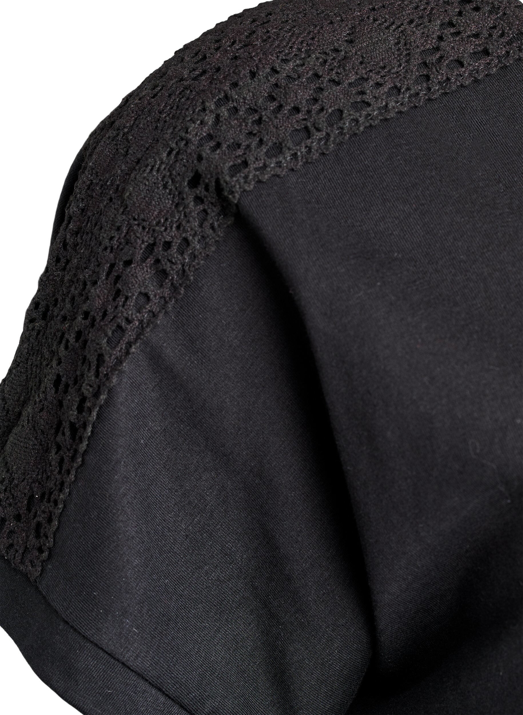 ZizziT-shirt en coton avec d&eacute;tails au crochet, Noir, Packshot image number 2