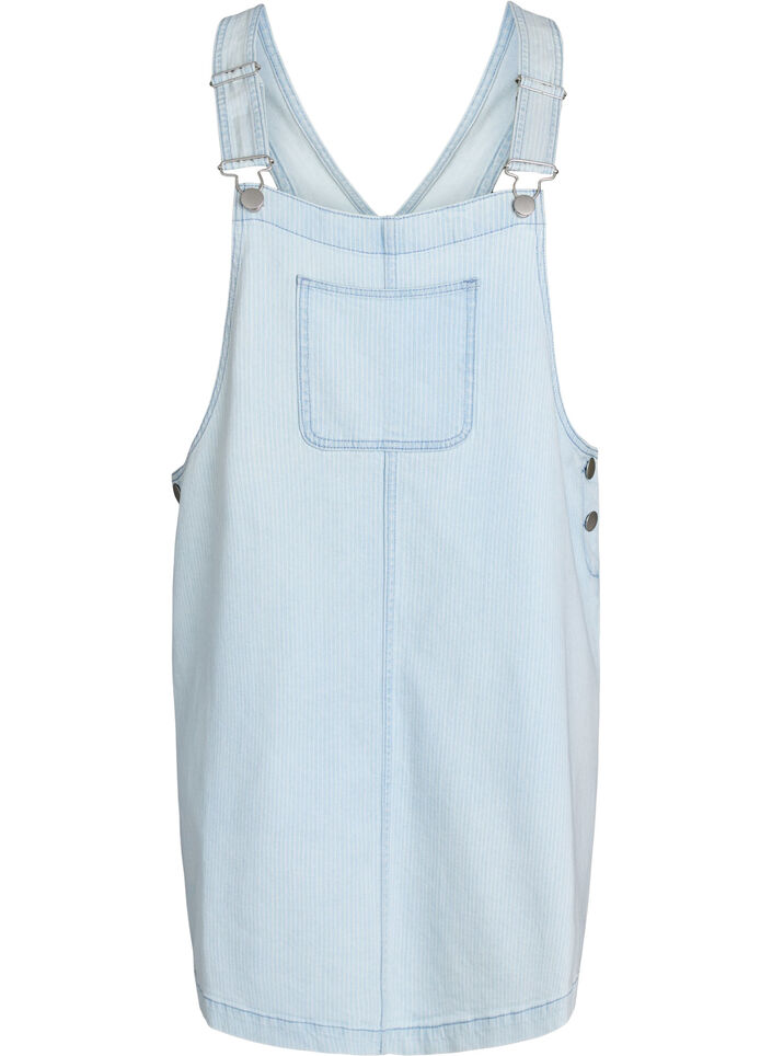Korte denim overall jurk in gestreept katoen, Blauw, Packshot image number 0