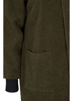 Veste en peluche longue avec capuche et poches, Ivy Green, Packshot image number 3