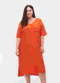 Robe chemise à manches courtes en viscose, Mandarin Red, Model