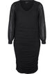 Midi mesh jurk met draperieën, Black, Packshot image number 0